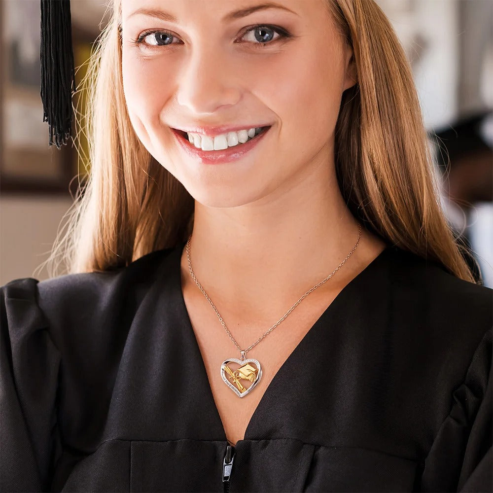 Personalized Heart-shaped Graduation Cap Scroll Necklace with Zircon and Engraved Text Graduation Gift for Graduates Women