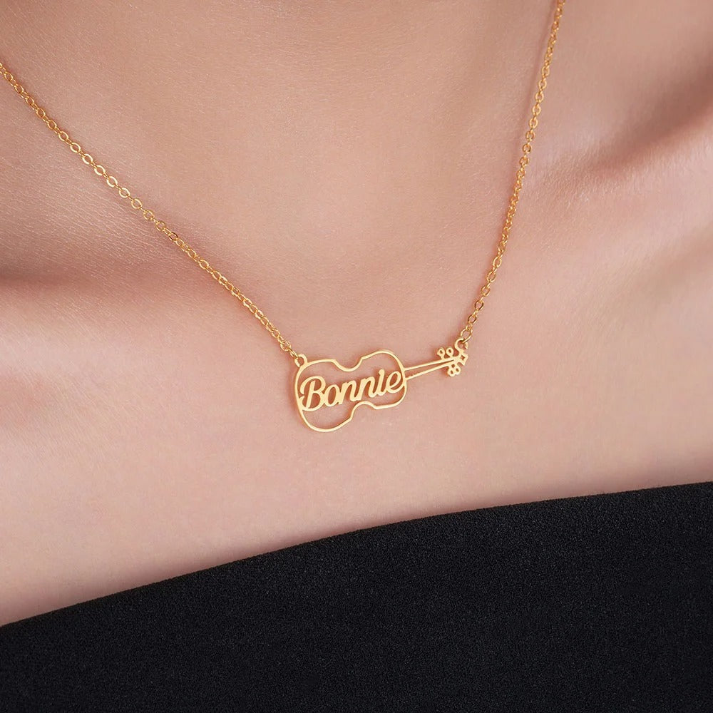 Personalized Dainty Hollow Violin Pendant Necklace with Name Music Jewelry Birthday Anniversary Gift for Violinist Violin Lovers
