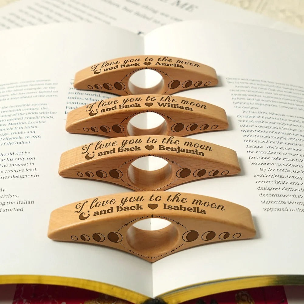 Personalized Minimalist Line Moon Phase Wooden Book Page Holder with Engraved Name Birthday Christmas Book Club Gift for Book Lovers