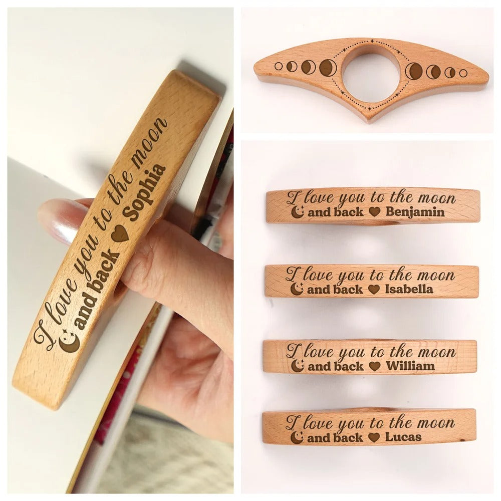 Personalized Minimalist Line Moon Phase Wooden Book Page Holder with Engraved Name Birthday Christmas Book Club Gift for Book Lovers