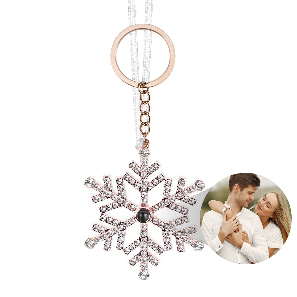 Personalized Shining Zircon Snowflake Photo Projection Christmas Tree Ornament Birthday Festival Decor Gift for Family Friend