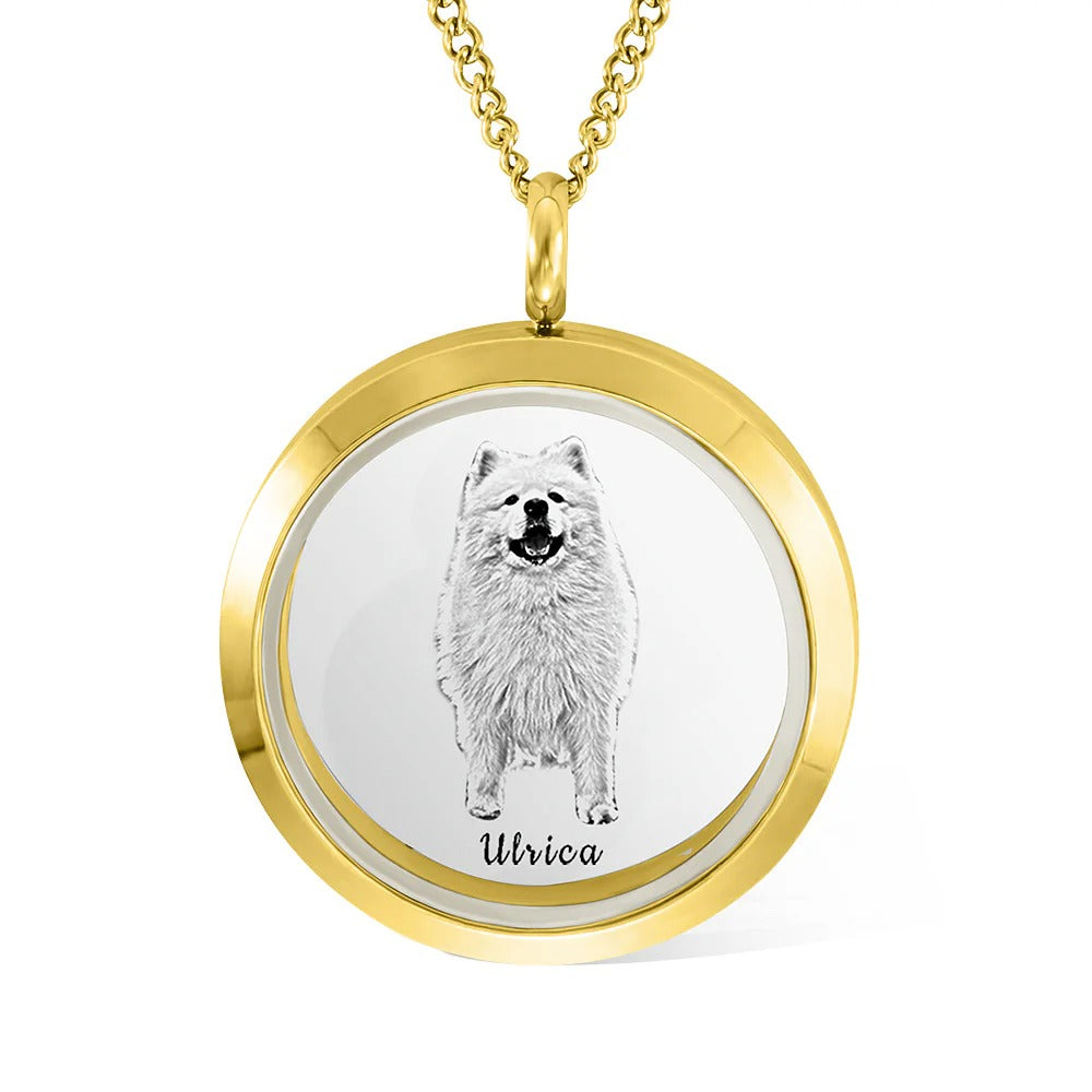 Personalized Pet Fur Keepsake Necklace with Portrait Memorial Jewelry Pet Loss Gift for Her