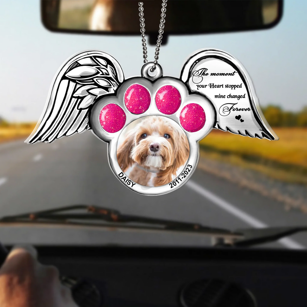 Personalized Memorial Dog Wings Aluminum/Acrylic Ornament - Memorial Gift Idea For Christmas - Upload Pet Photo - The Moment Your Heart Stopped Mine Changed Forever