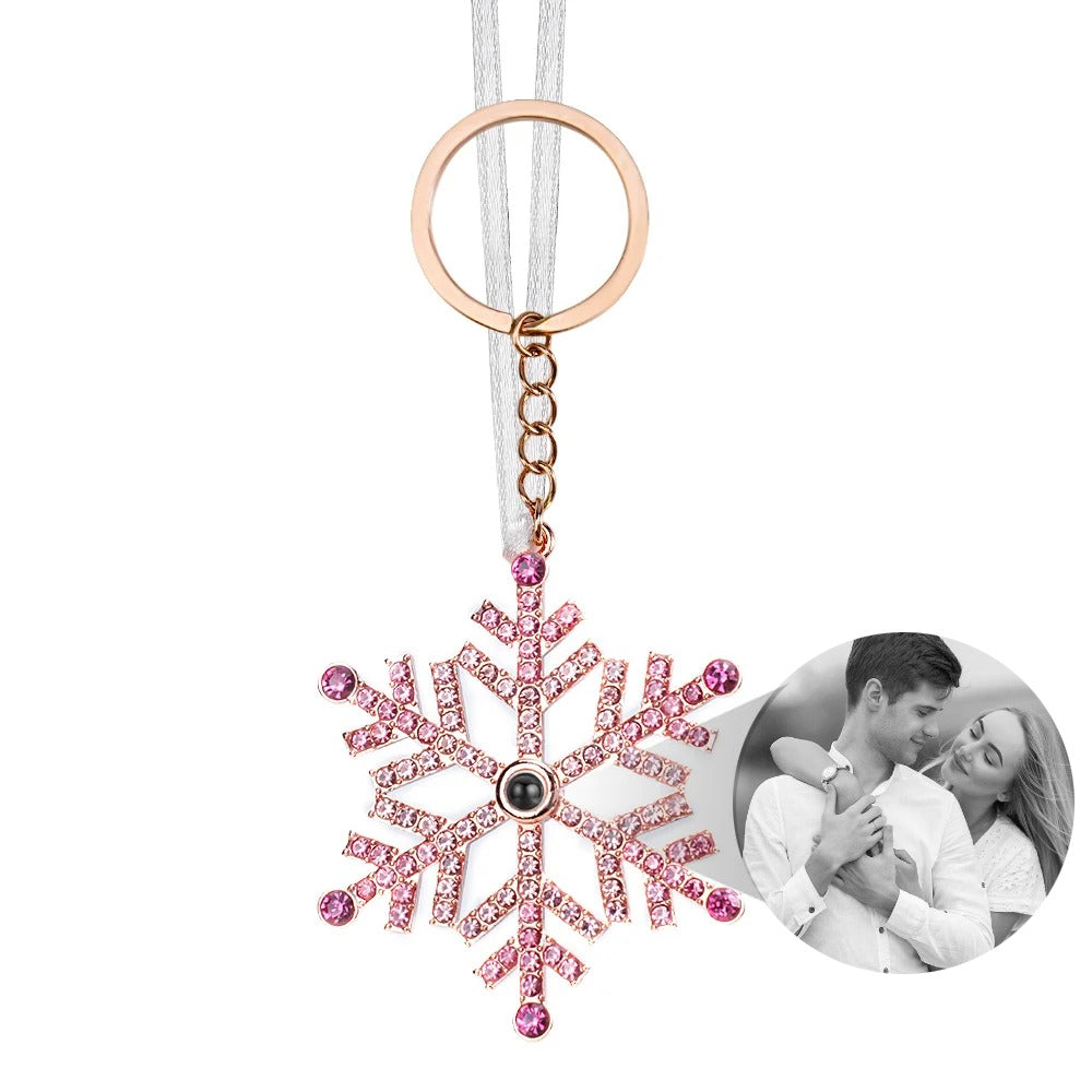 Personalized Shining Zircon Snowflake Photo Projection Christmas Tree Ornament Birthday Festival Decor Gift for Family Friend