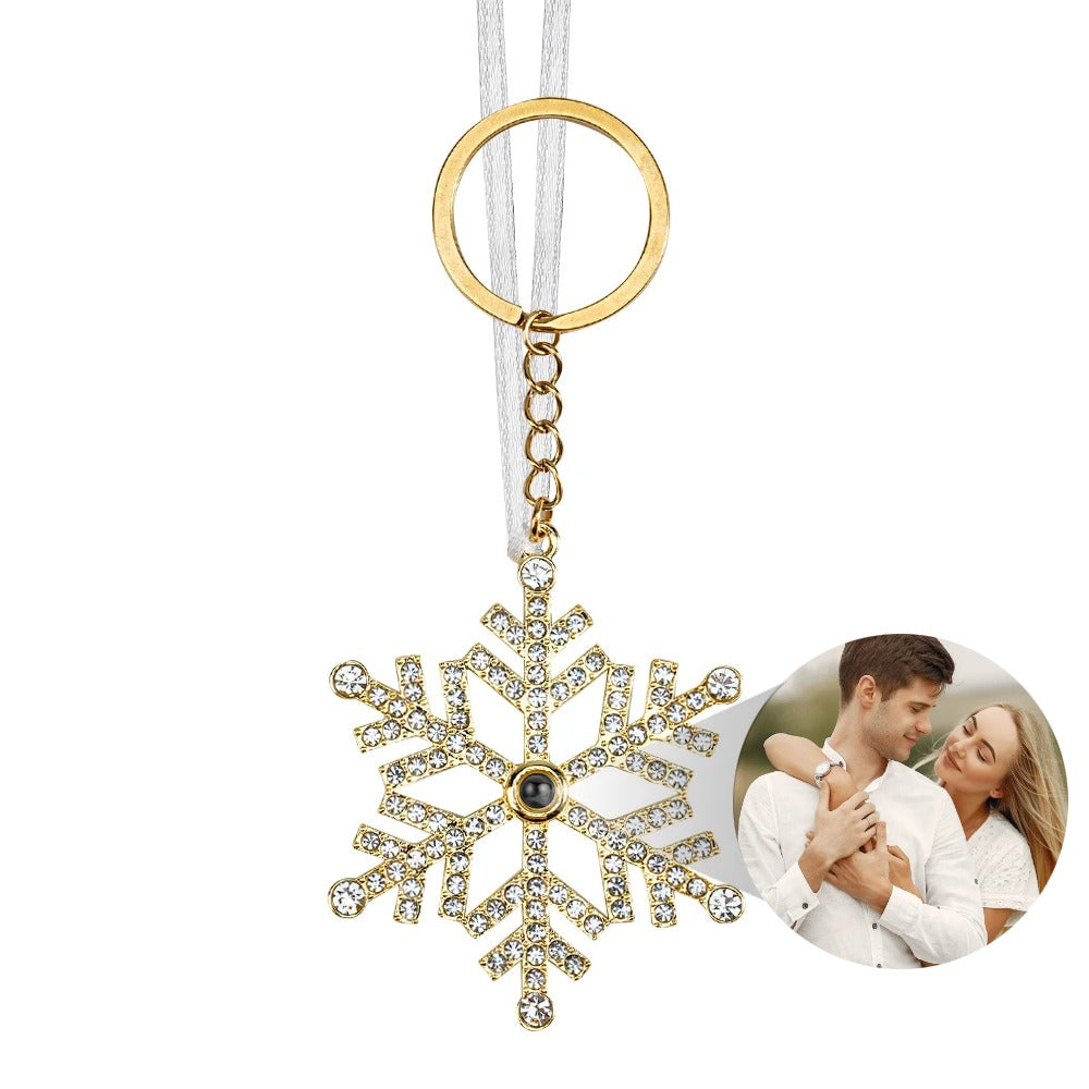 Personalized Shining Zircon Snowflake Photo Projection Christmas Tree Ornament Birthday Festival Decor Gift for Family Friend