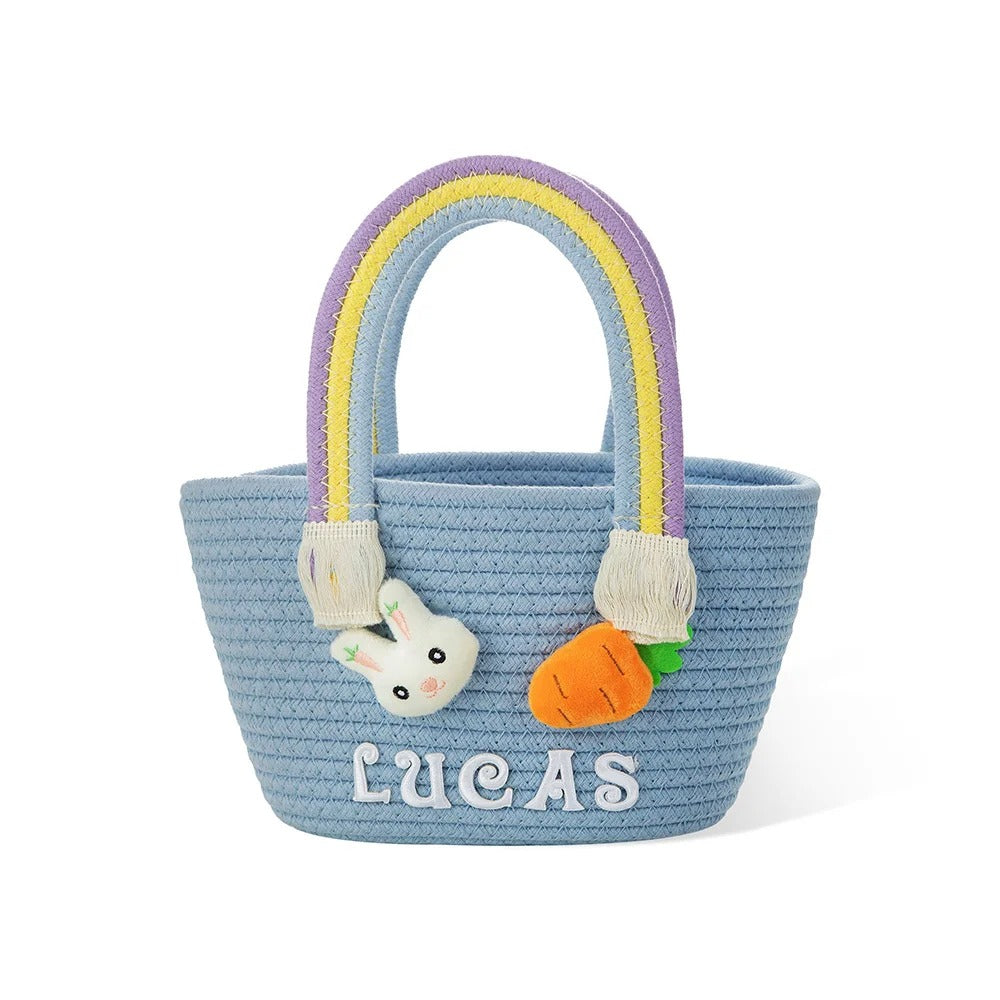 Personalized Cute Easter Rabbit Carrot Woven Basket with Name Easter Egg Hunts Party Favor Birthday Gift for Kids