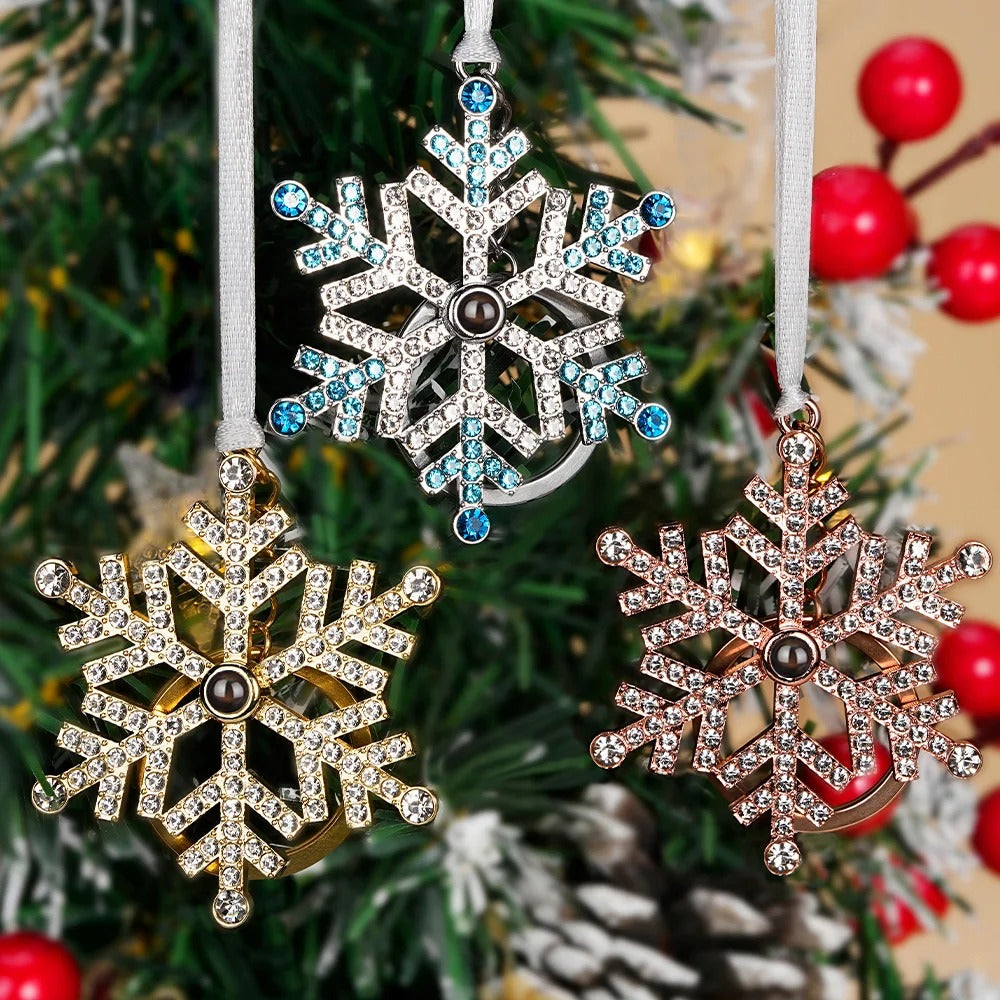 Personalized Shining Zircon Snowflake Photo Projection Christmas Tree Ornament Birthday Festival Decor Gift for Family Friend
